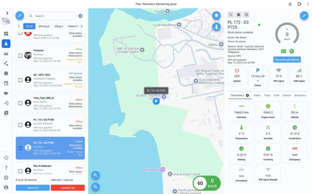 Titan fleet management platform — real-time vehicle tracking map